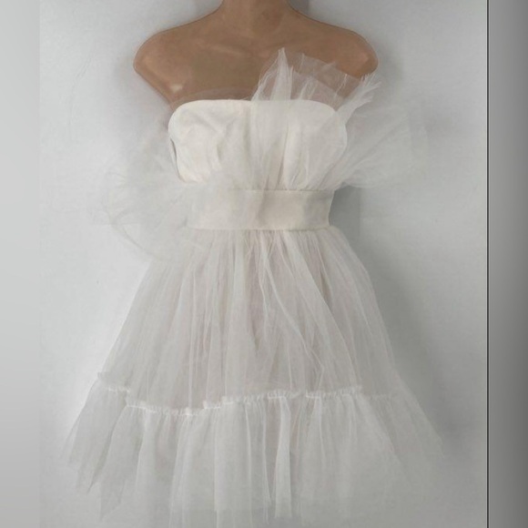 Katie May NWT Ellee Mini Dress in Ivory tulle satin bridal party strapless XS - Picture 4 of 8